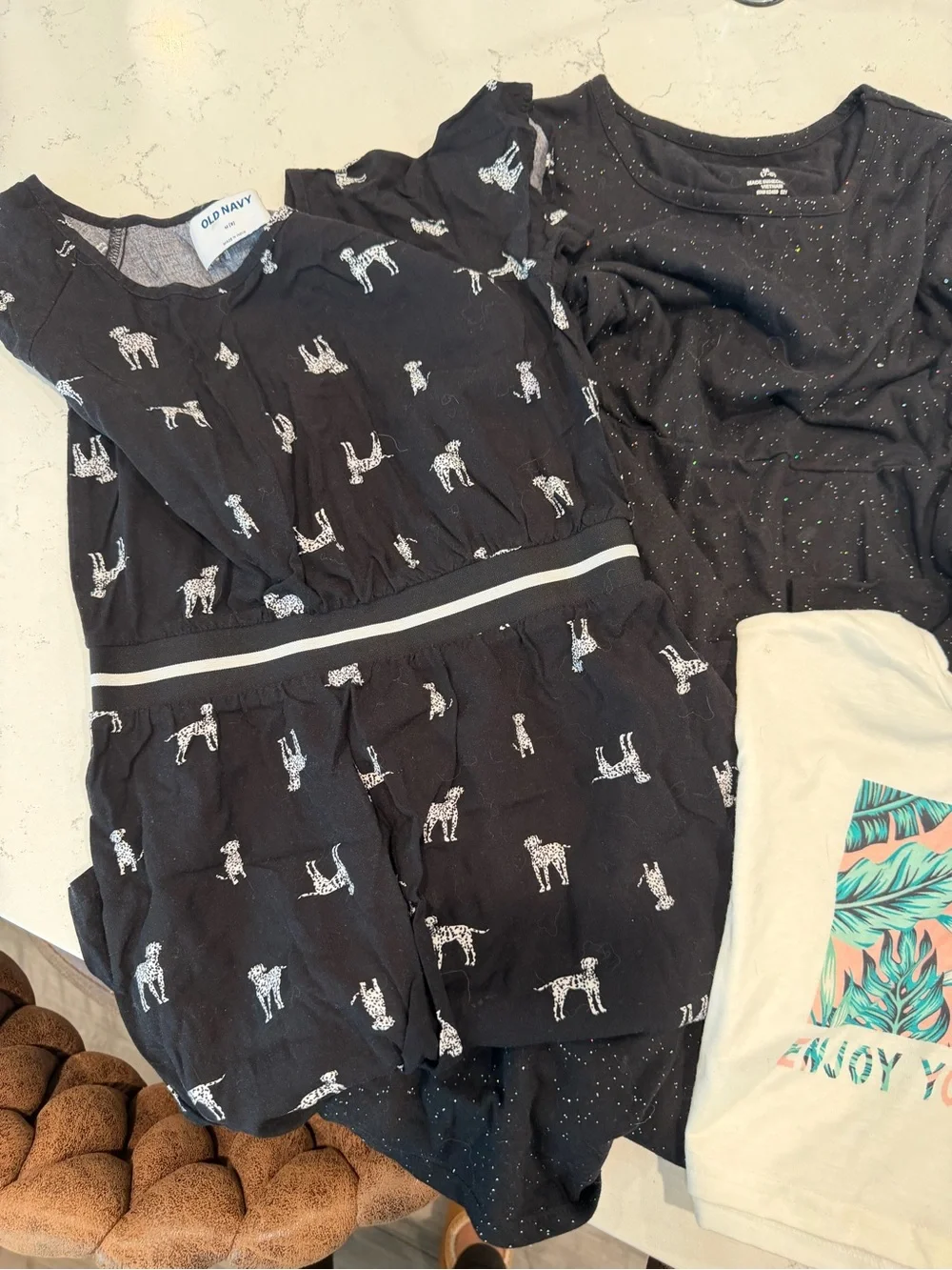 SHEIN Black & Blue Girls 5-Piece Matching Set with Tropical Prints